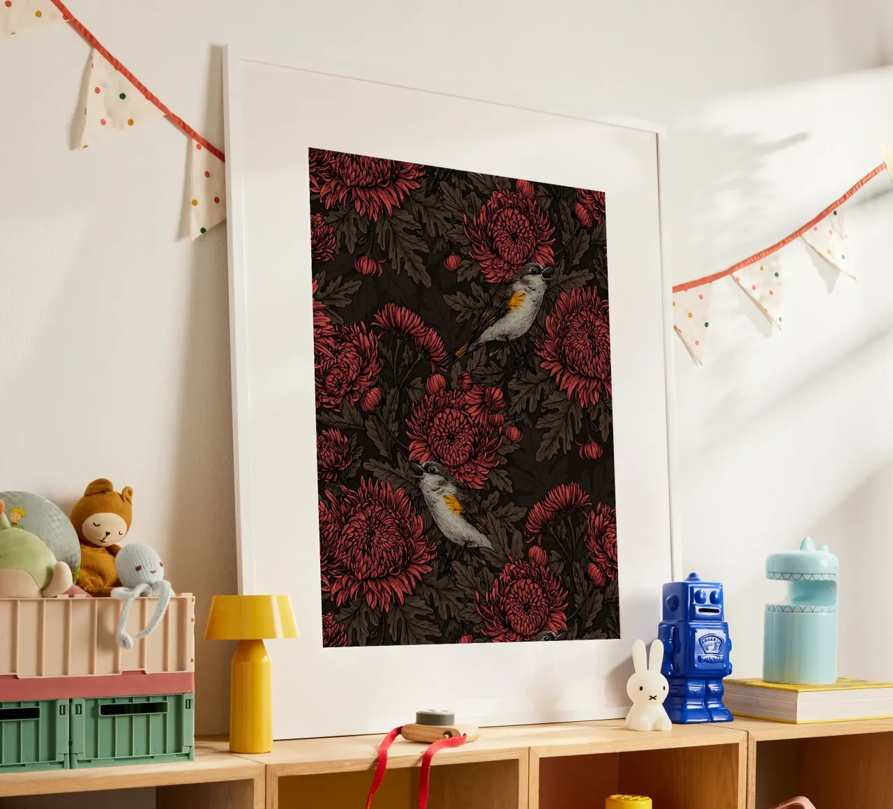 I codirossi nei crisantemi in marrone e rosso carta hahnemühle da Painted Nature