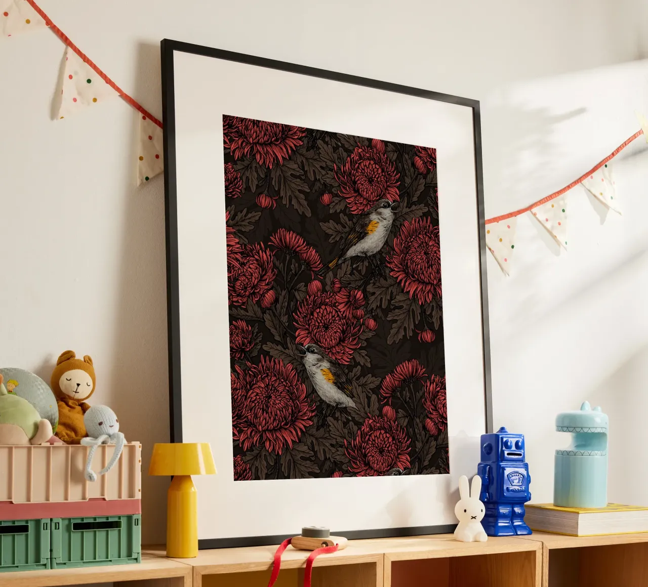 I codirossi nei crisantemi in marrone e rosso carta hahnemühle da Painted Nature