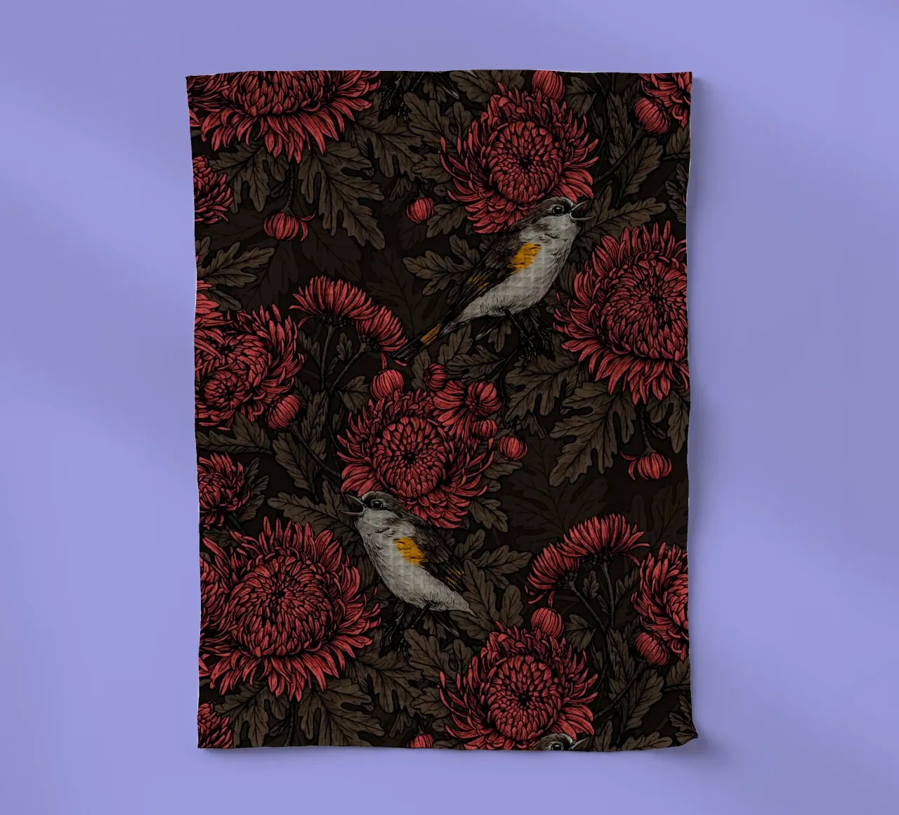 Les rouge-queues dans les chrysanthèmes en brun et rouge torchon de Painted Nature