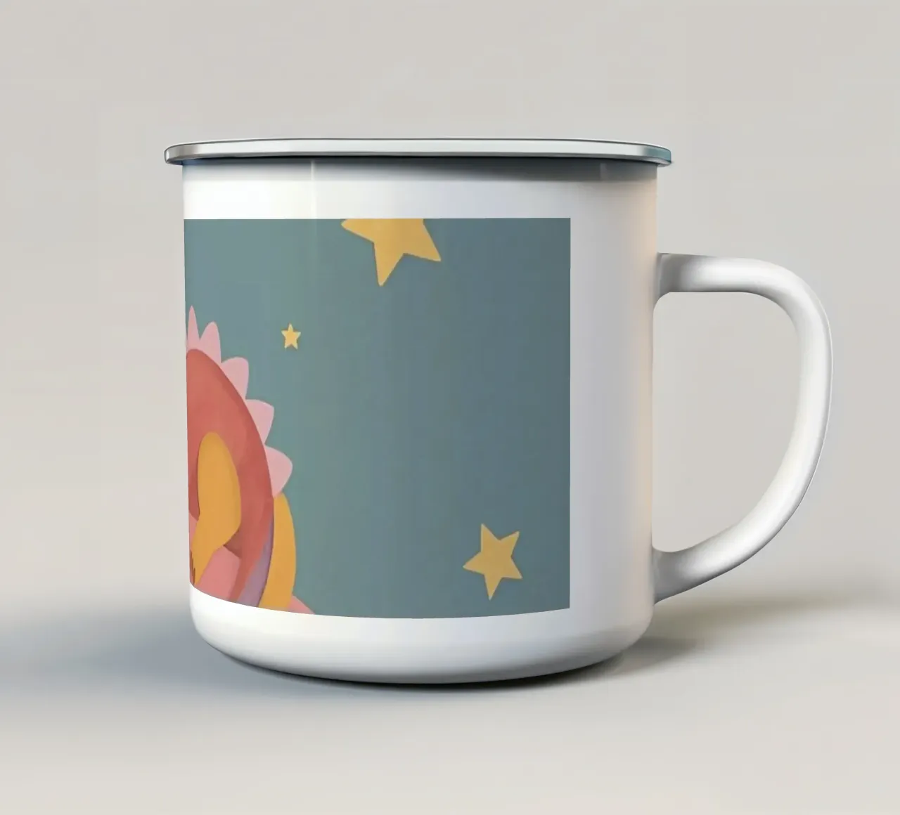 Carino drago addormentato su arcobaleno con sole nuvole e stelle tazza in smalto da DesignDoodle