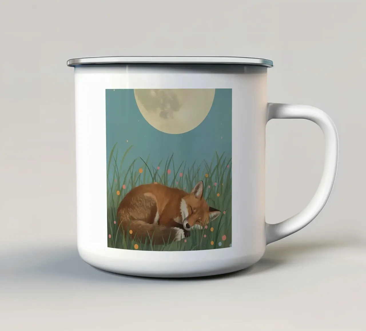 Volpe addormentata sotto il cielo lunare tazza in smalto da DesignDoodle