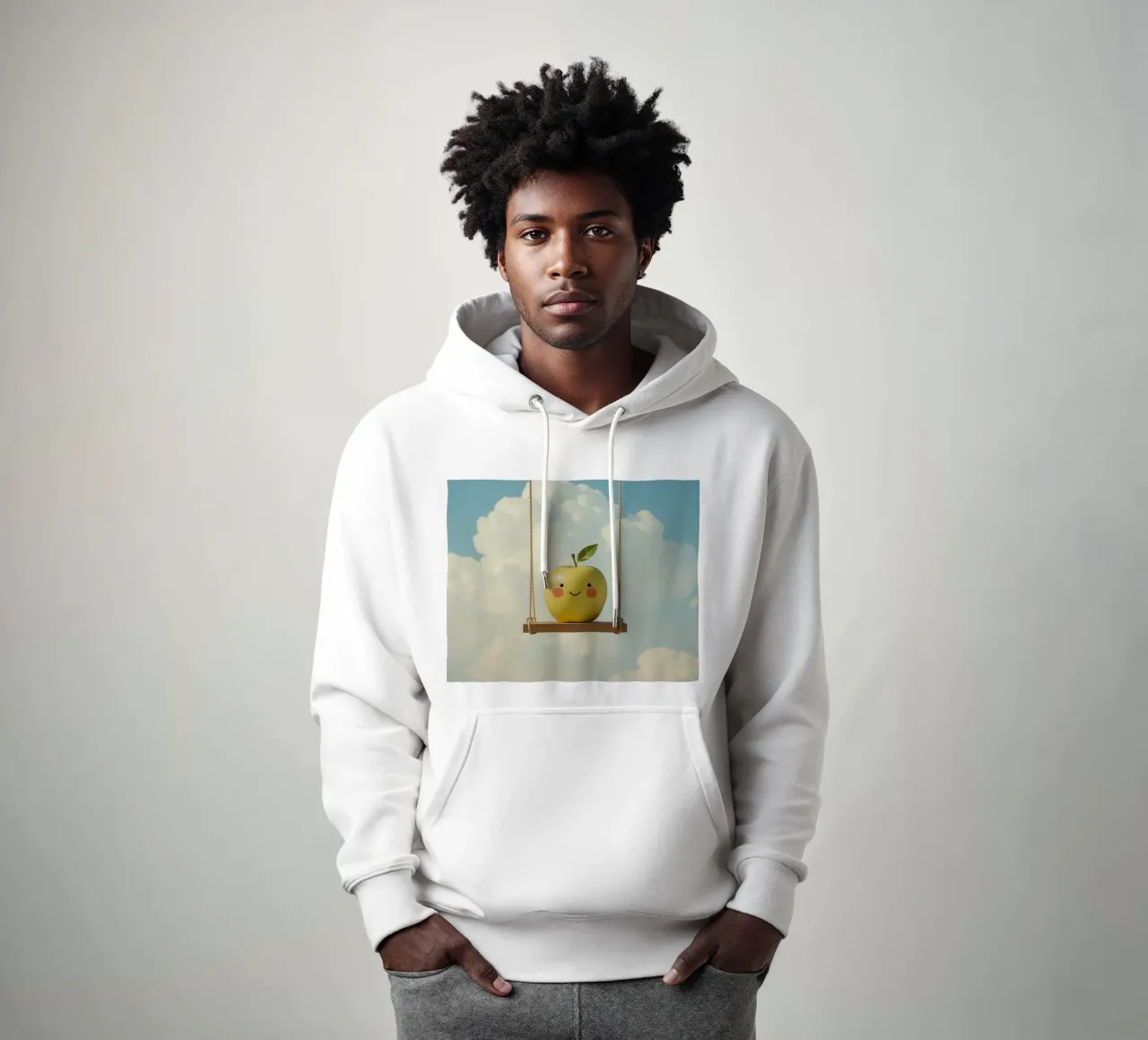 Manzana sonriente en columpio sudadera con capucha de DesignDoodle