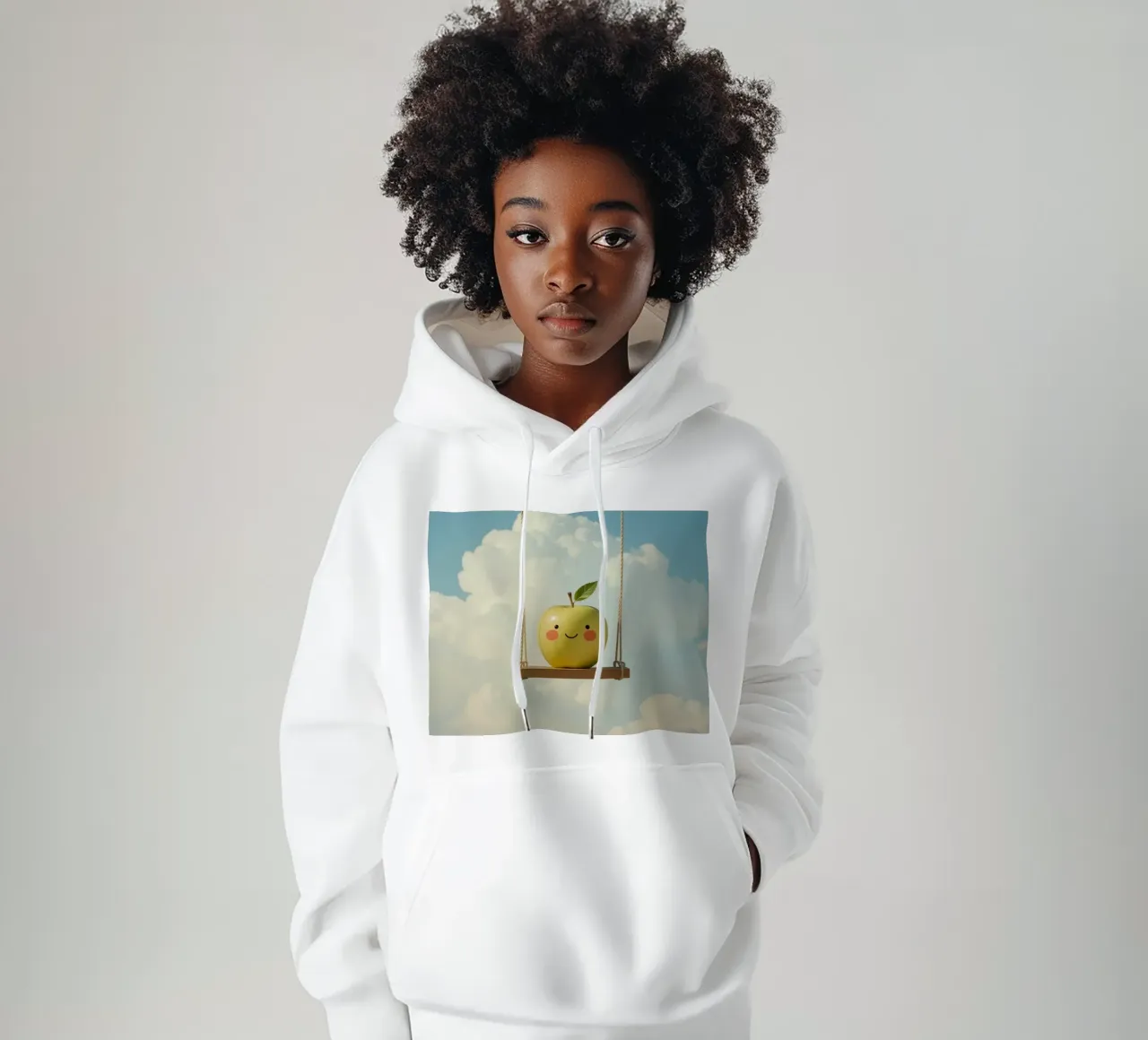 Manzana sonriente en columpio sudadera con capucha de DesignDoodle