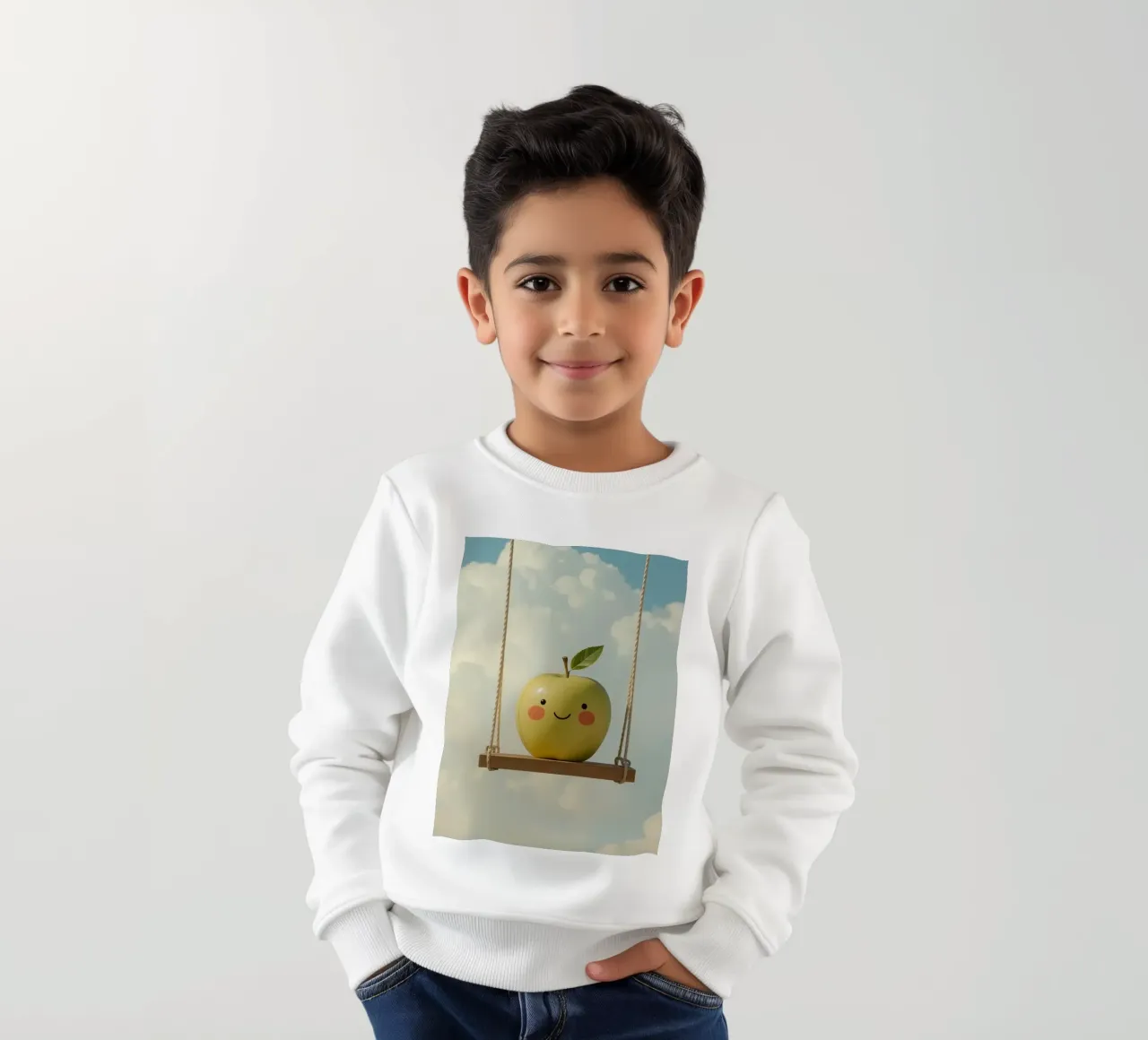 Manzana sonriente en columpio sudadera para niño de DesignDoodle