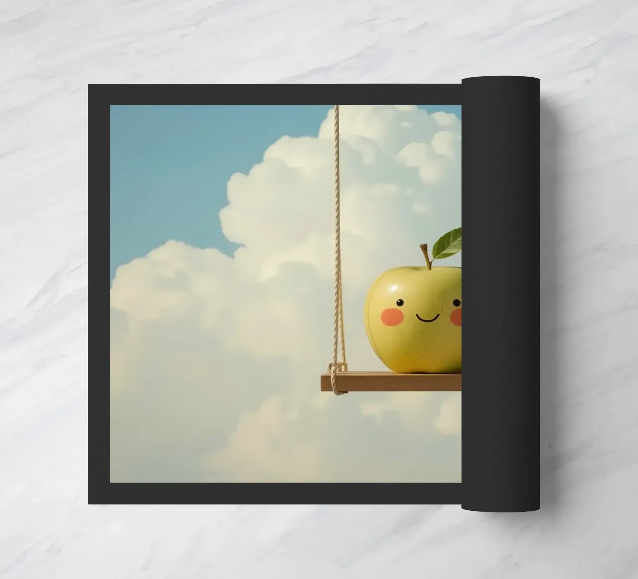 Manzana sonriente en columpio felpudo de DesignDoodle