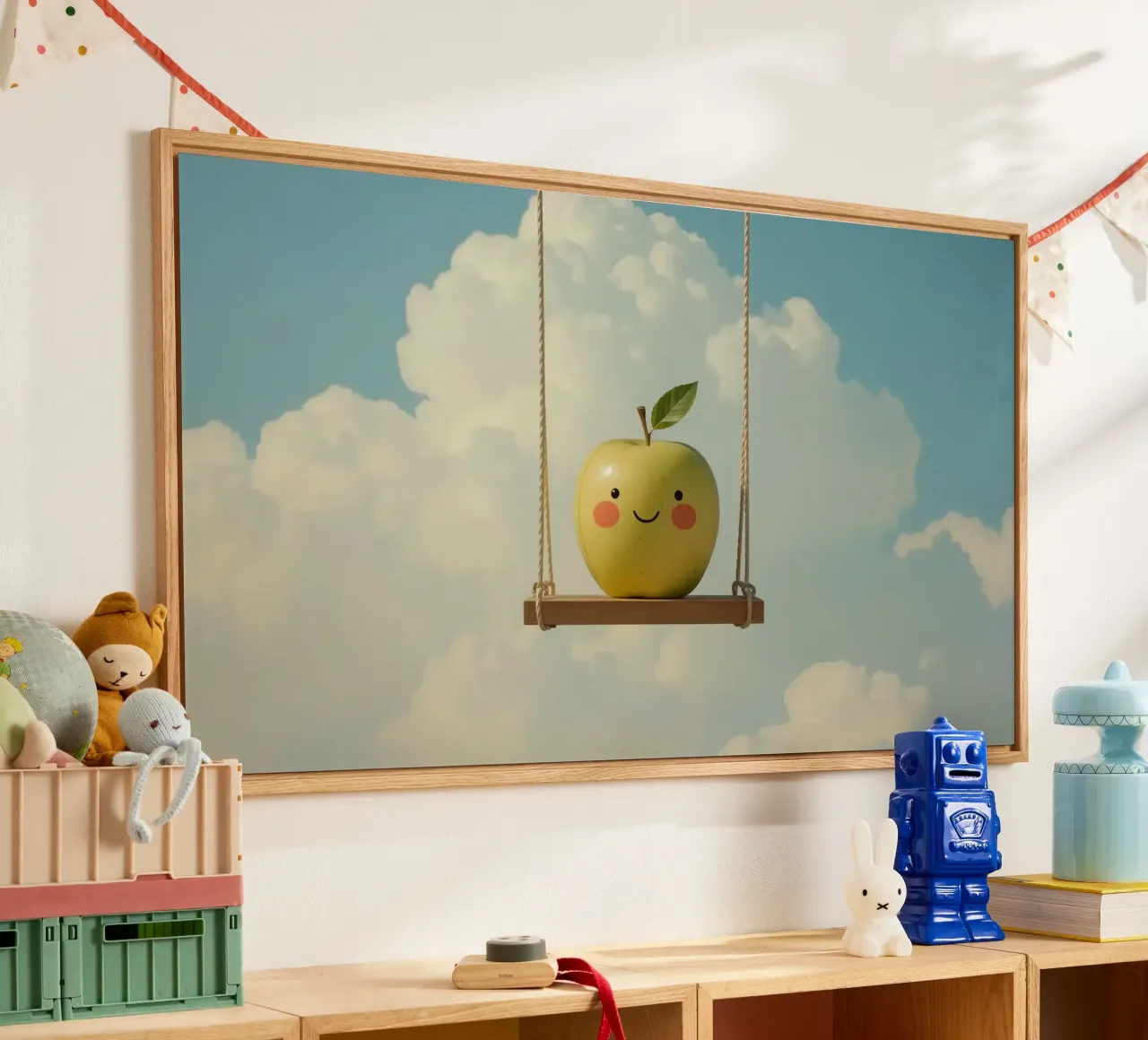 Manzana sonriente en columpio metacrilato de DesignDoodle