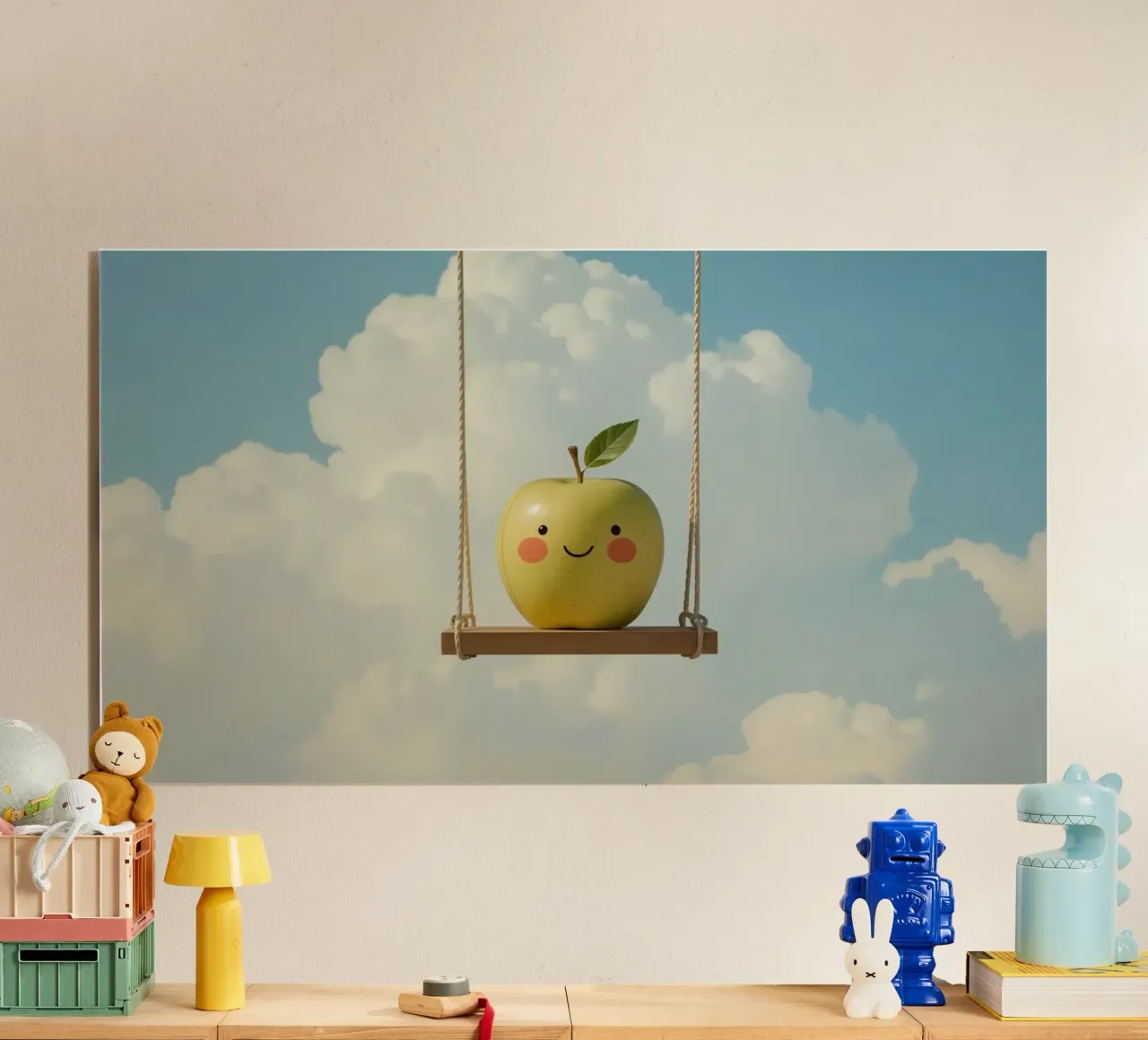 Manzana sonriente en columpio metacrilato de DesignDoodle