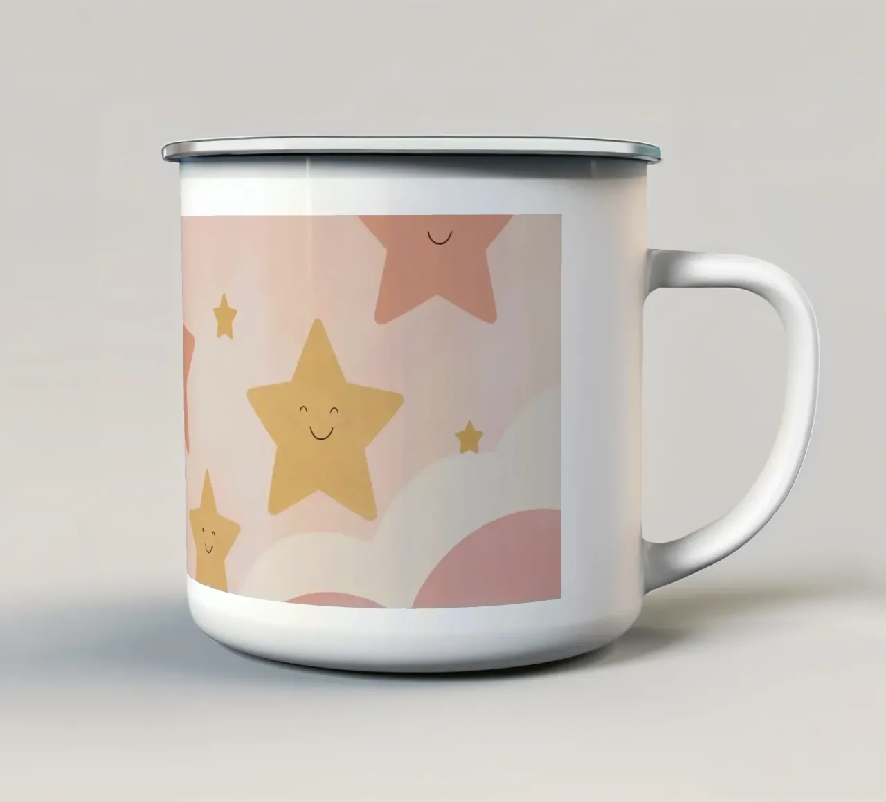 Sole sorridente e stelle felici con le nuvole tazza in smalto da DesignDoodle