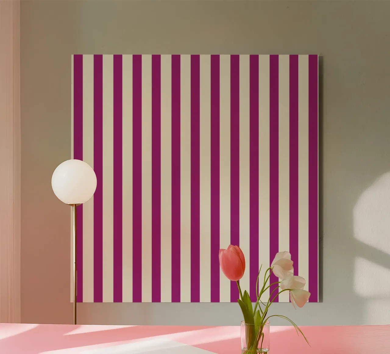 Retro Charming Magenta Stripes alluminio dibond da TijanaArtStudio88