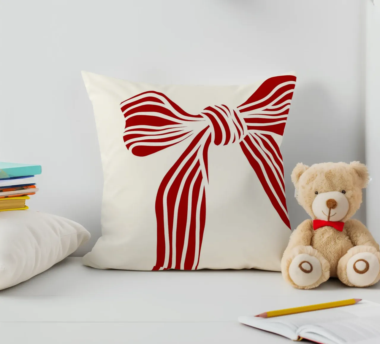 Red bow on white cuscino da TijanaArtStudio88
