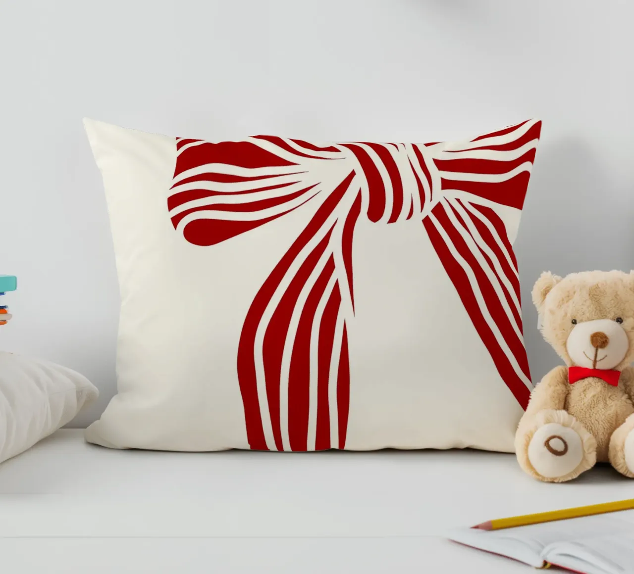 Red bow on white cuscino da TijanaArtStudio88