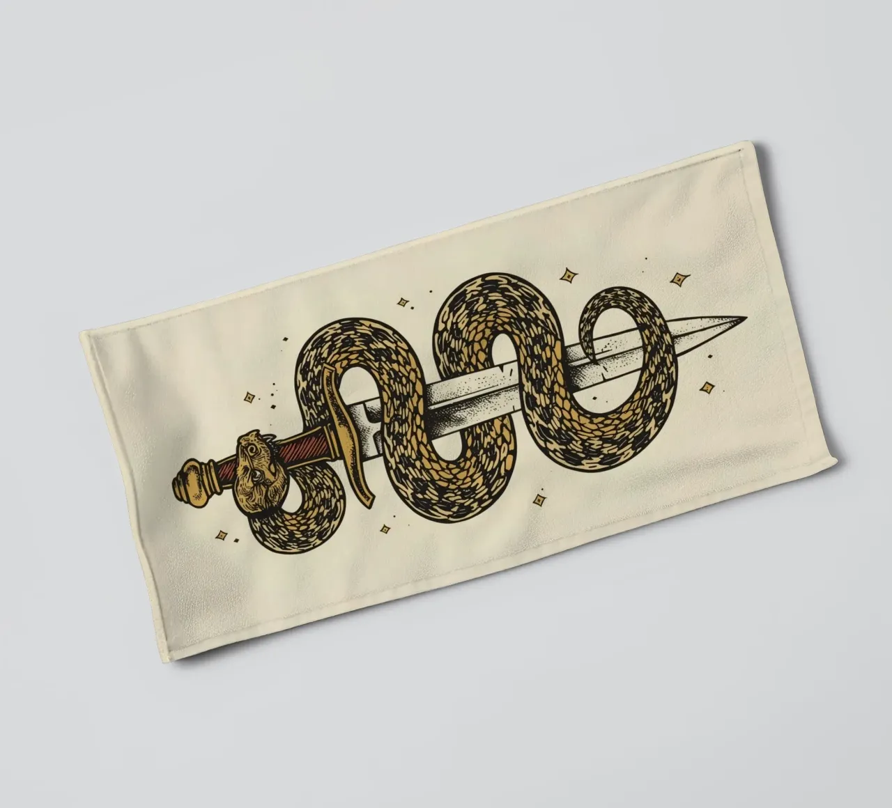 Snake Coiled Around Dagger towel by DesignDoodle
