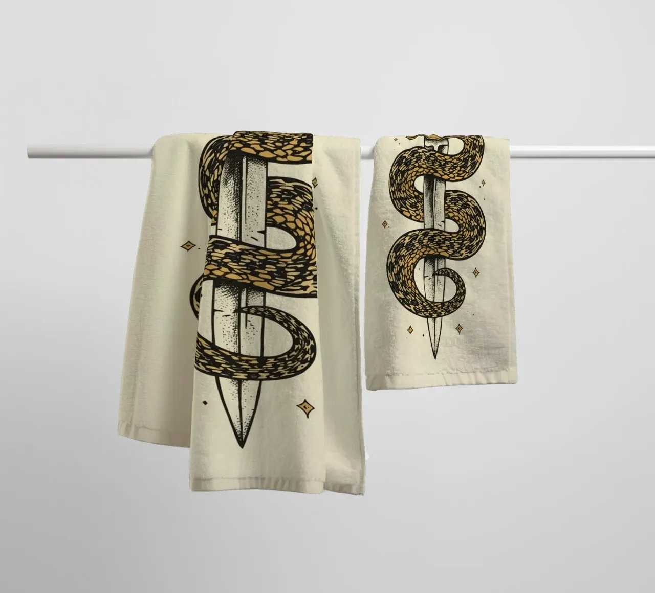 Snake Coiled Around Dagger towel by DesignDoodle