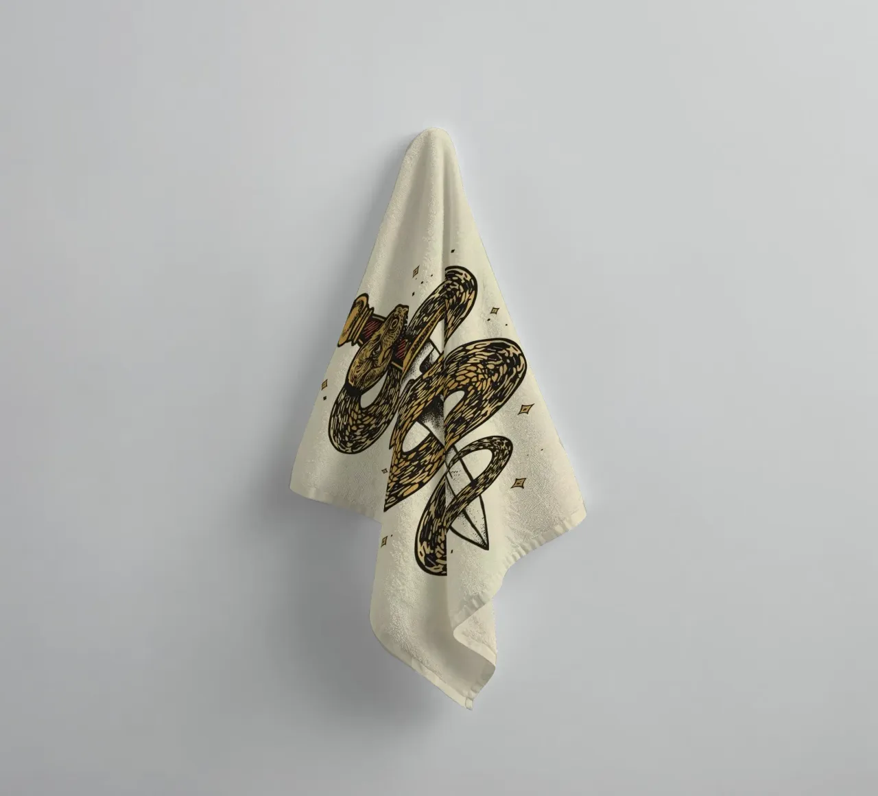 Snake Coiled Around Dagger towel by DesignDoodle
