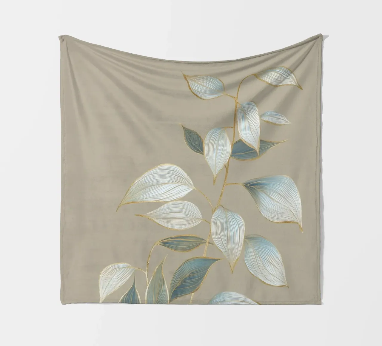 Design a foglie color oro pastello coperta in pile da Carinaprint