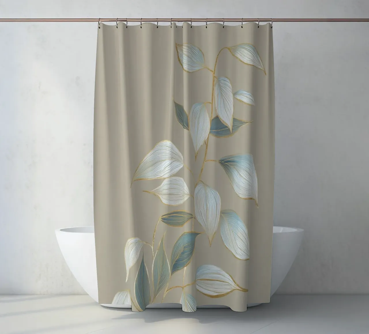 Design a foglie color oro pastello tenda da doccia da Carinaprint