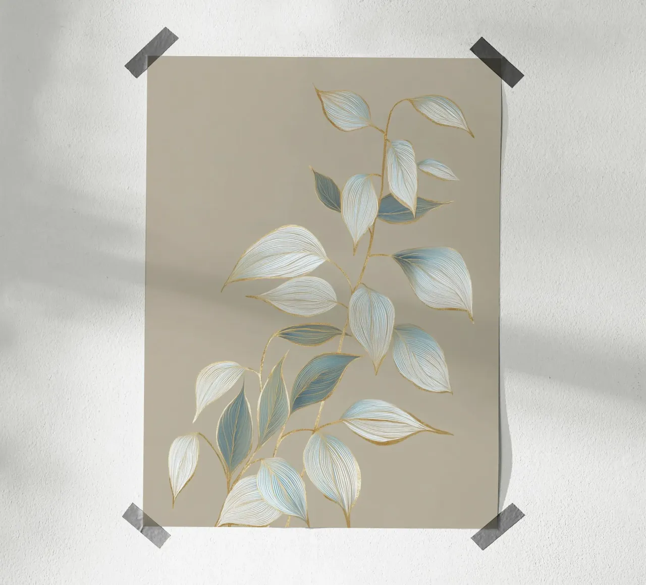 Design a foglie color oro pastello carta hahnemühle da Carinaprint