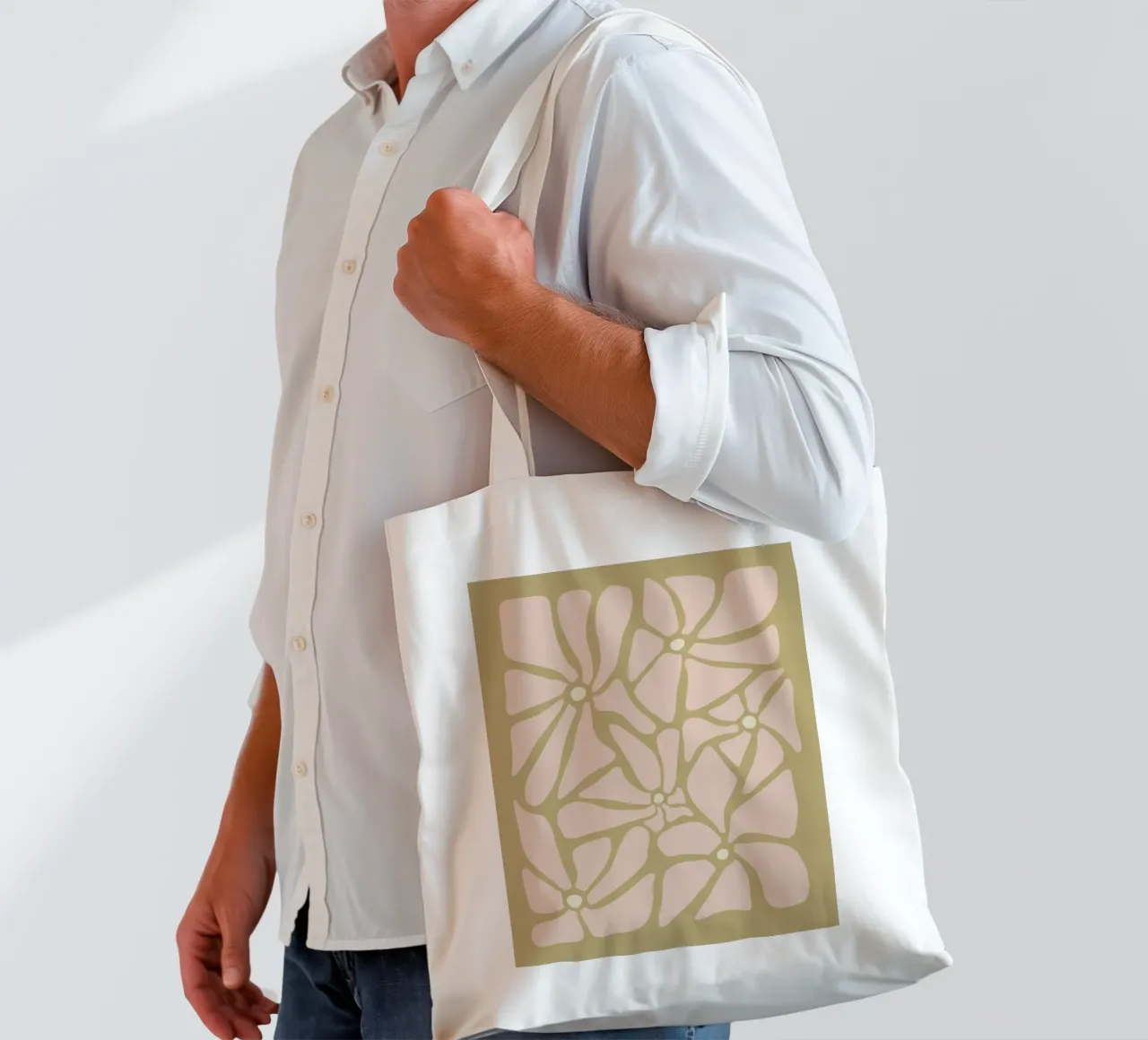 Fiori astratti retrò di metà secolo, rosa, crema e abbronzatura, di tipo trippy borsa in juta da This Wild Soul - Illustration
