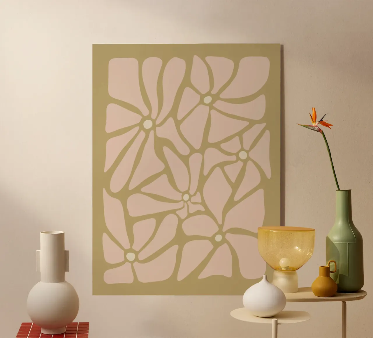 Fiori astratti retrò di metà secolo, rosa, crema e abbronzatura, di tipo trippy plexiglass da This Wild Soul - Illustration