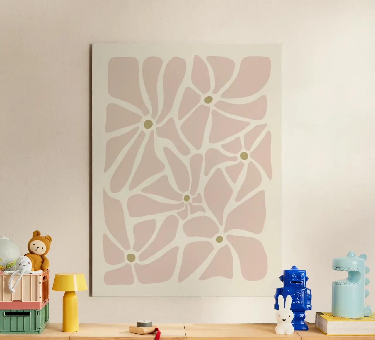 Fiori astratti di metà secolo, color crema, marrone e beige alluminio dibond da This Wild Soul - Illustration