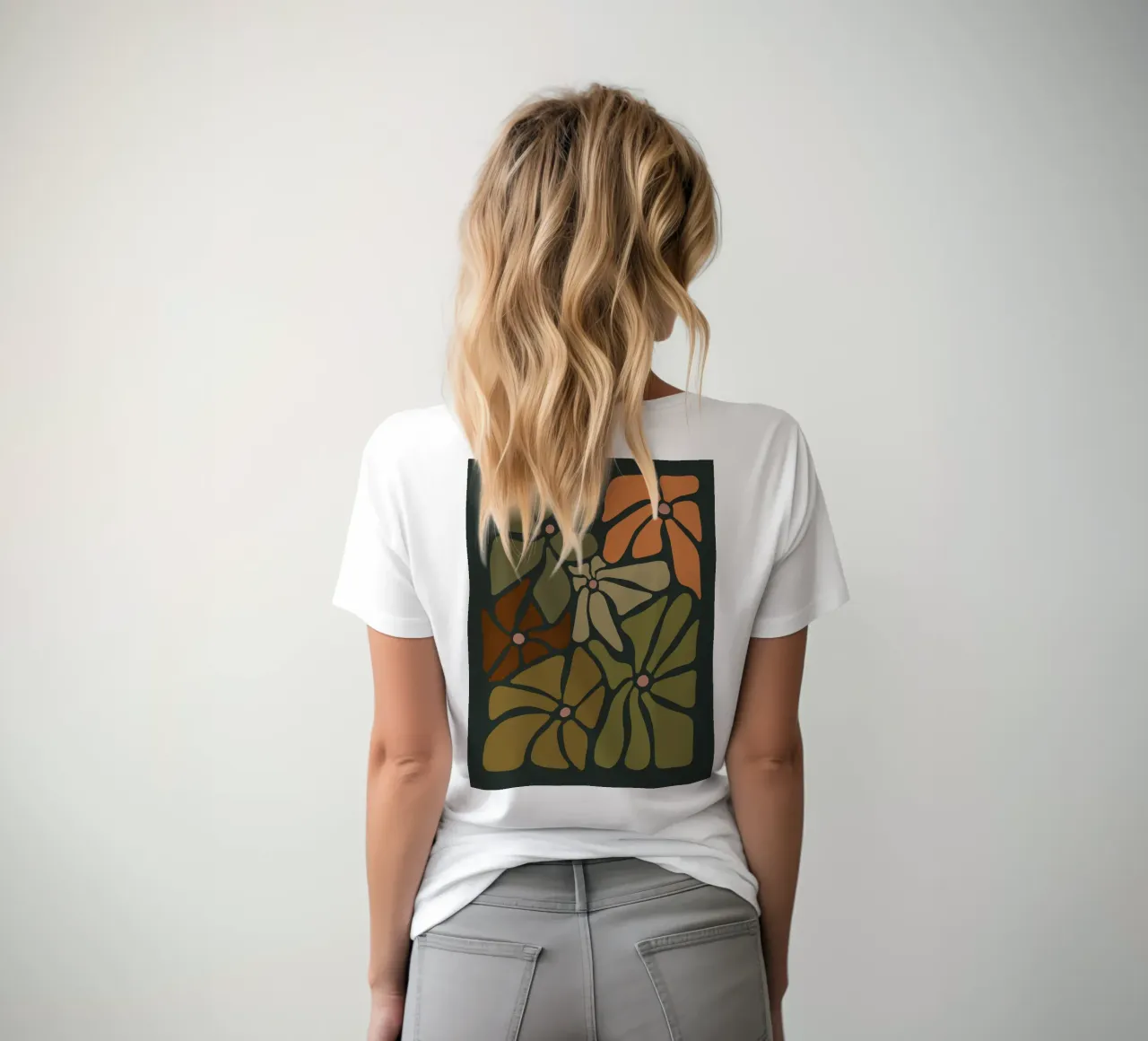 Fiori autunnali retrò di metà secolo in arancione, crema, tan e kaki t-shirt da This Wild Soul - Illustration