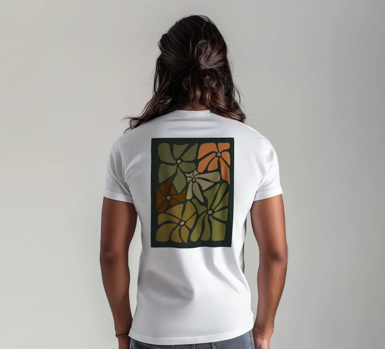 Fiori autunnali retrò di metà secolo in arancione, crema, tan e kaki t-shirt da This Wild Soul - Illustration