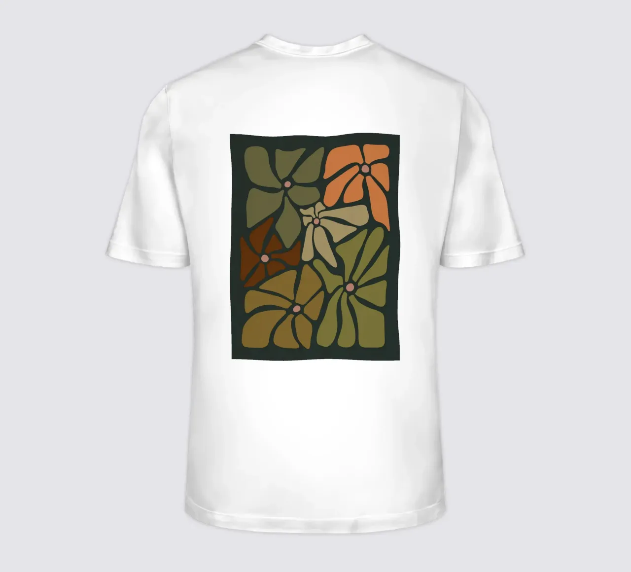 Fiori autunnali retrò di metà secolo in arancione, crema, tan e kaki t-shirt da This Wild Soul - Illustration
