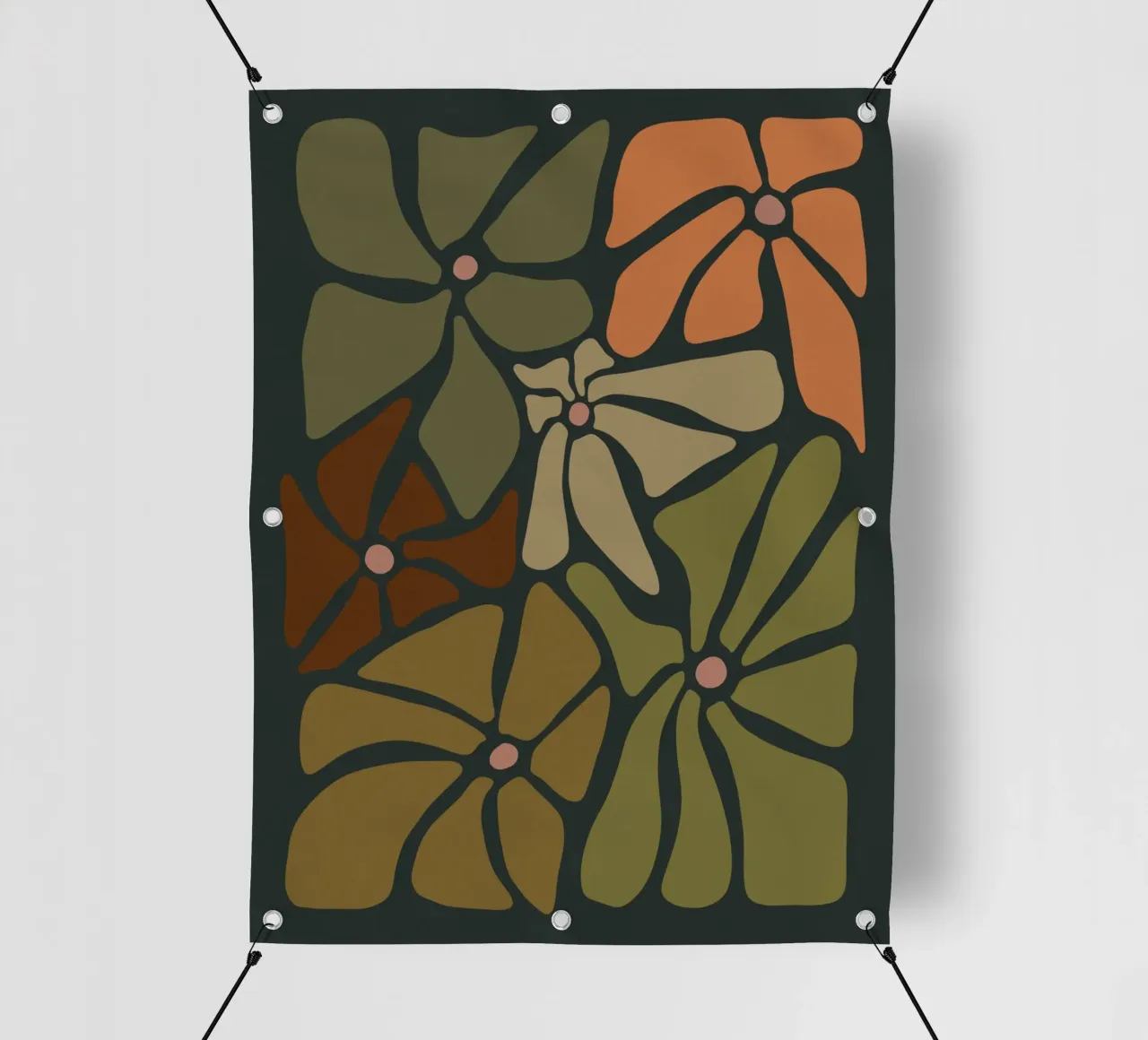 Fiori autunnali retrò di metà secolo in arancione, crema, tan e kaki telo in pvc da This Wild Soul - Illustration