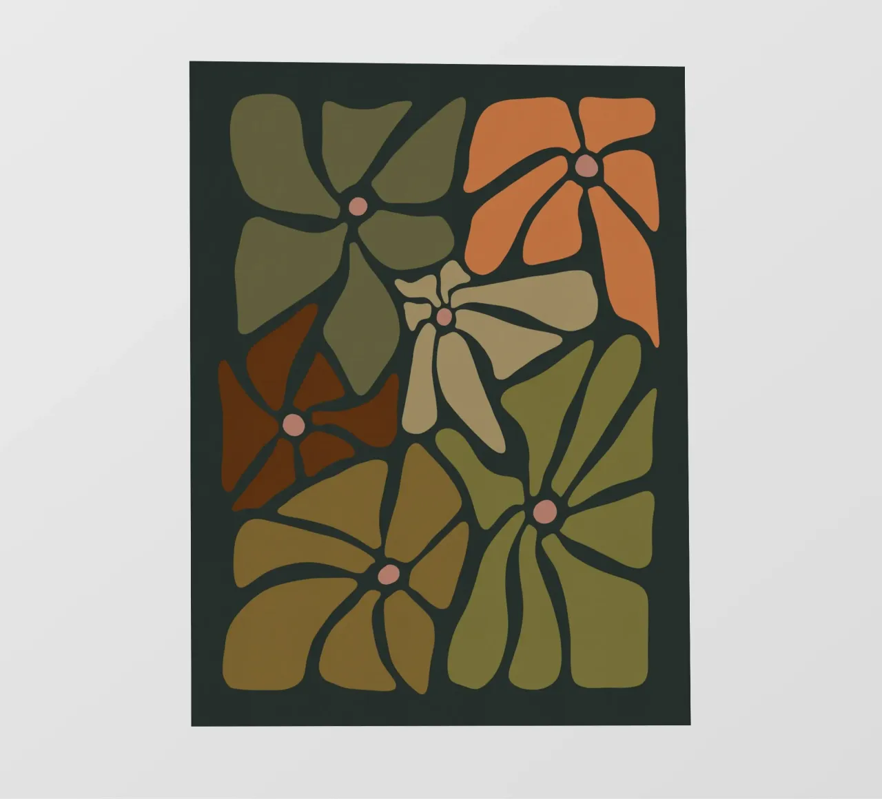 Fiori autunnali retrò di metà secolo in arancione, crema, tan e kaki telo in pvc da This Wild Soul - Illustration
