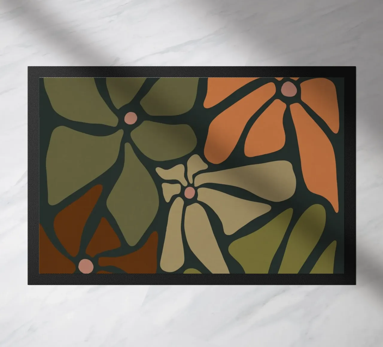 Fiori autunnali retrò di metà secolo in arancione, crema, tan e kaki zerbino da This Wild Soul - Illustration