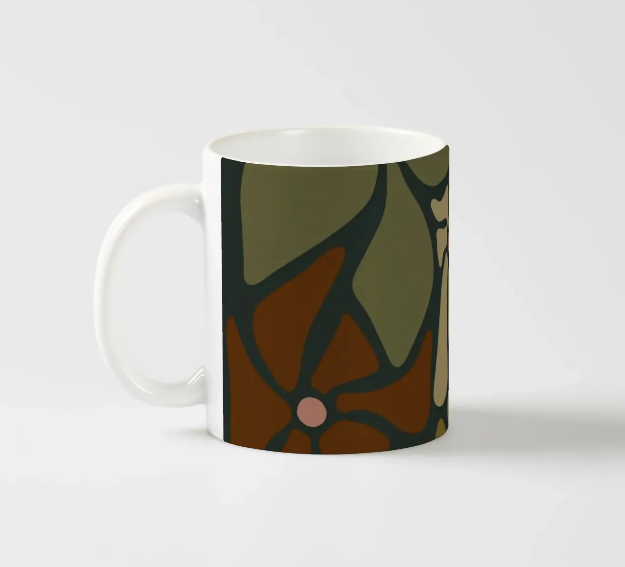Fiori autunnali retrò di metà secolo in arancione, crema, tan e kaki tazza in ceramica da This Wild Soul - Illustration