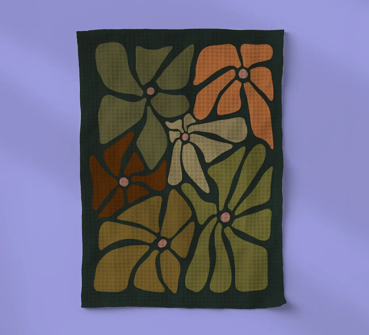 Fiori autunnali retrò di metà secolo in arancione, crema, tan e kaki canovaccio da cucina da This Wild Soul - Illustration