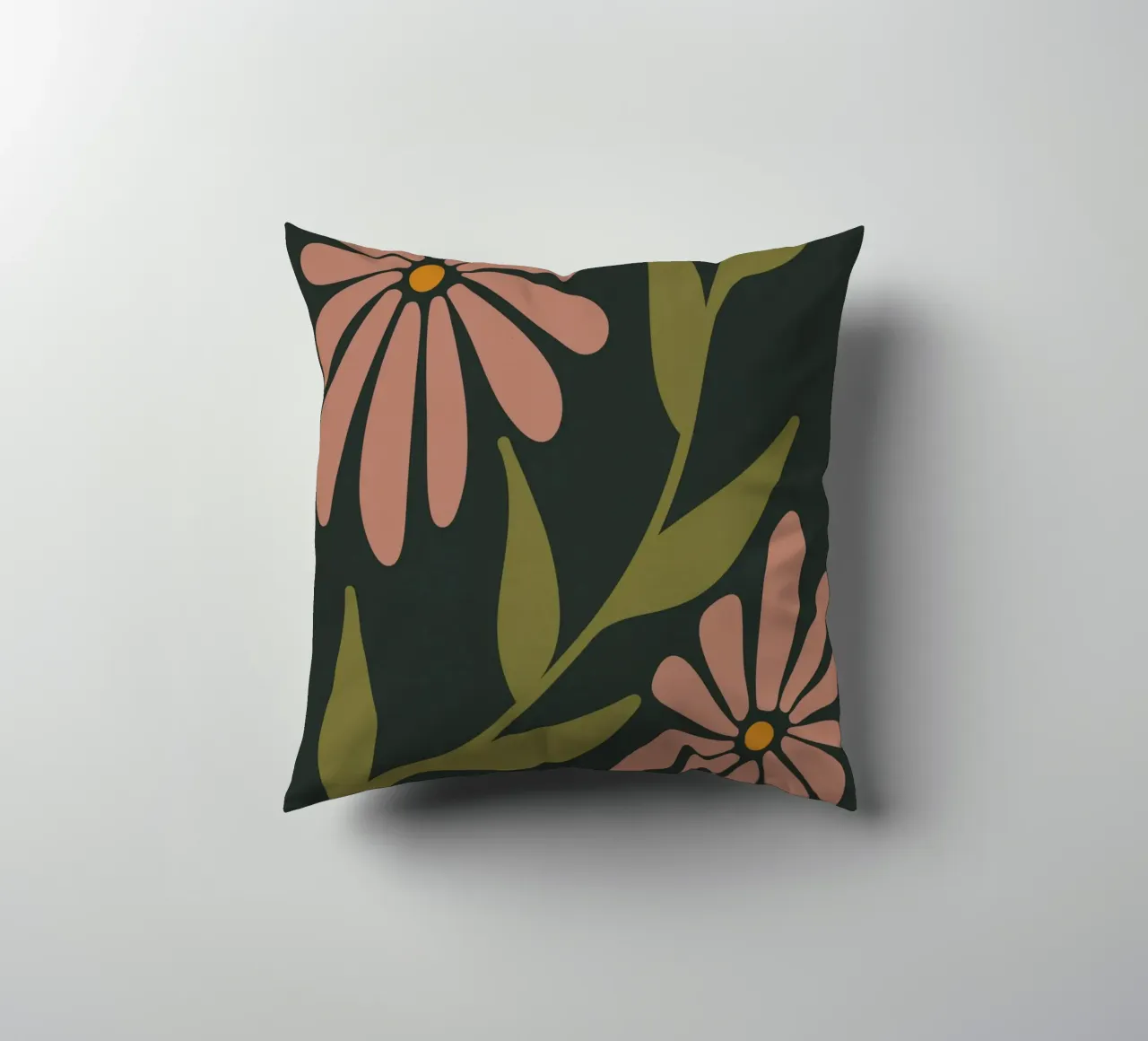 Fiori retrò di metà secolo, rosa, arancione, marrone, verde kaki cuscino da This Wild Soul - Illustration