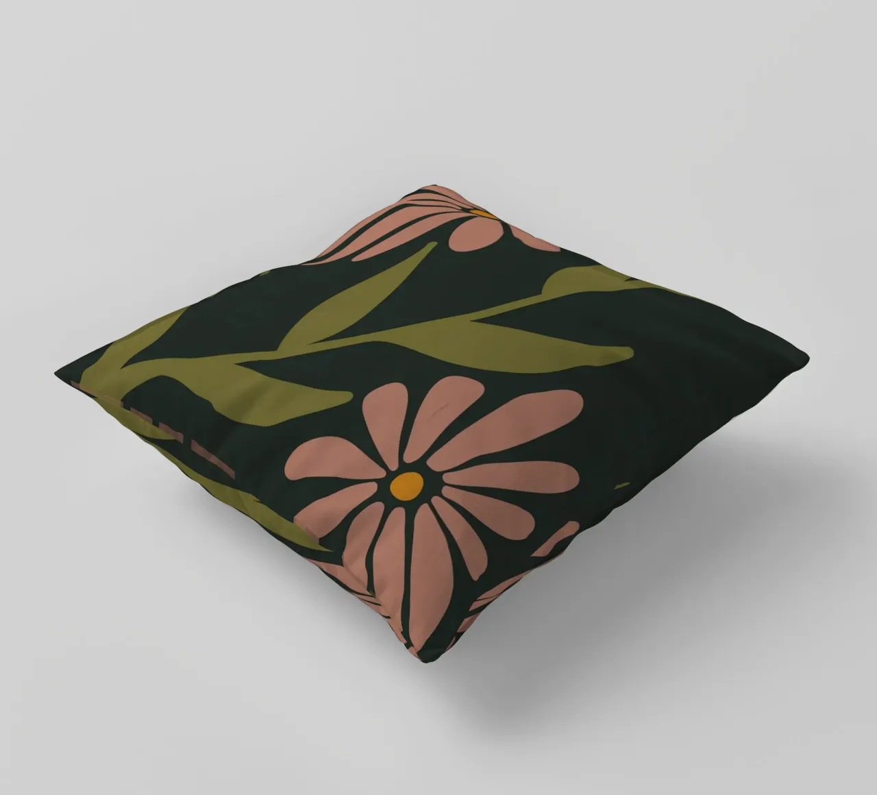 Fiori retrò di metà secolo, rosa, arancione, marrone, verde kaki cuscino da This Wild Soul - Illustration