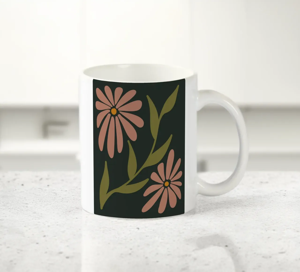 Fiori retrò di metà secolo, rosa, arancione, marrone, verde kaki tazza in ceramica da This Wild Soul - Illustration