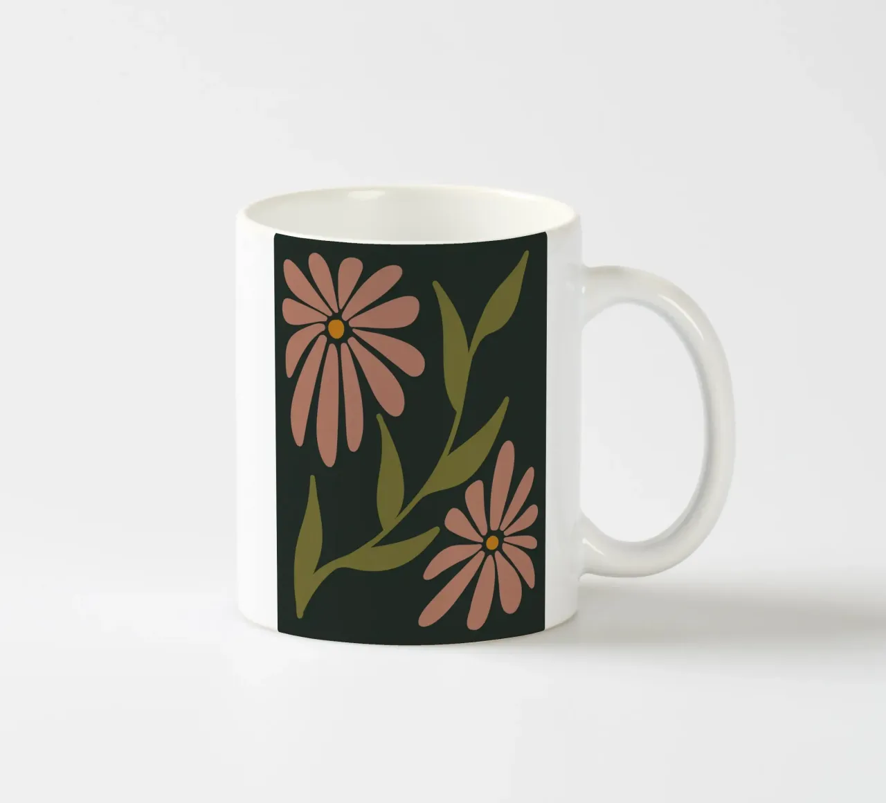 Fiori retrò di metà secolo, rosa, arancione, marrone, verde kaki tazza in ceramica da This Wild Soul - Illustration