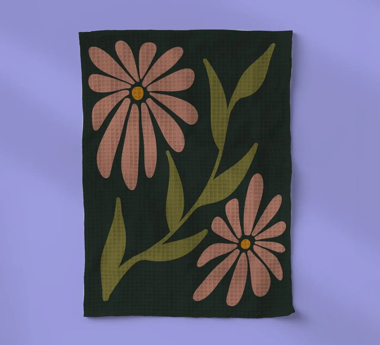 Fiori retrò di metà secolo, rosa, arancione, marrone, verde kaki canovaccio da cucina da This Wild Soul - Illustration