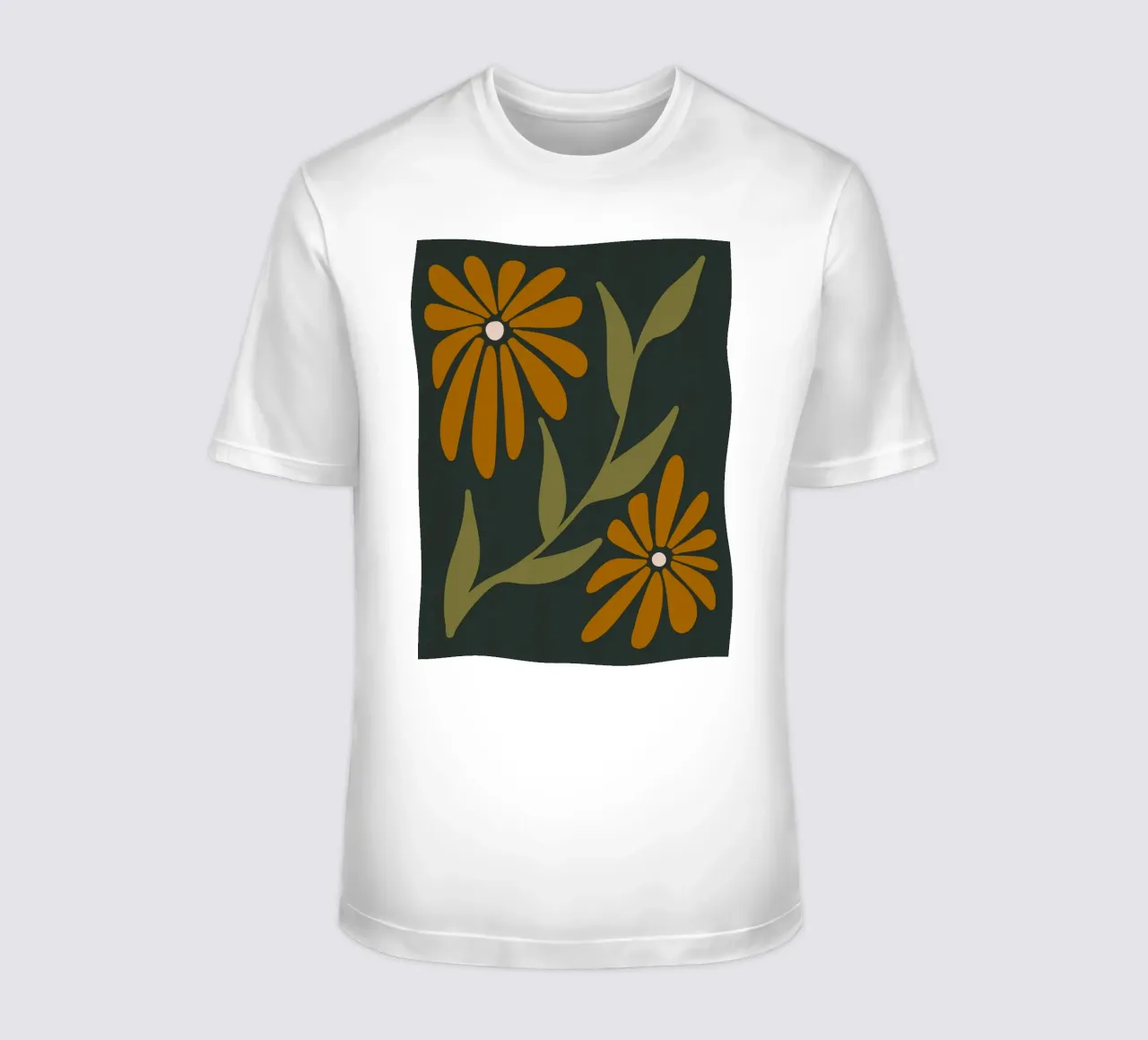Fiori retrò di metà secolo, arancione, marrone, cachi, verde scuro t-shirt da This Wild Soul - Illustration