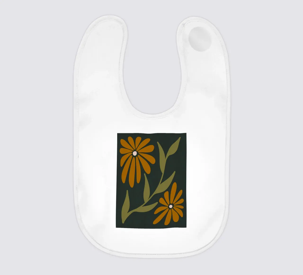 Fiori retrò di metà secolo, arancione, marrone, cachi, verde scuro bavaglino da This Wild Soul - Illustration