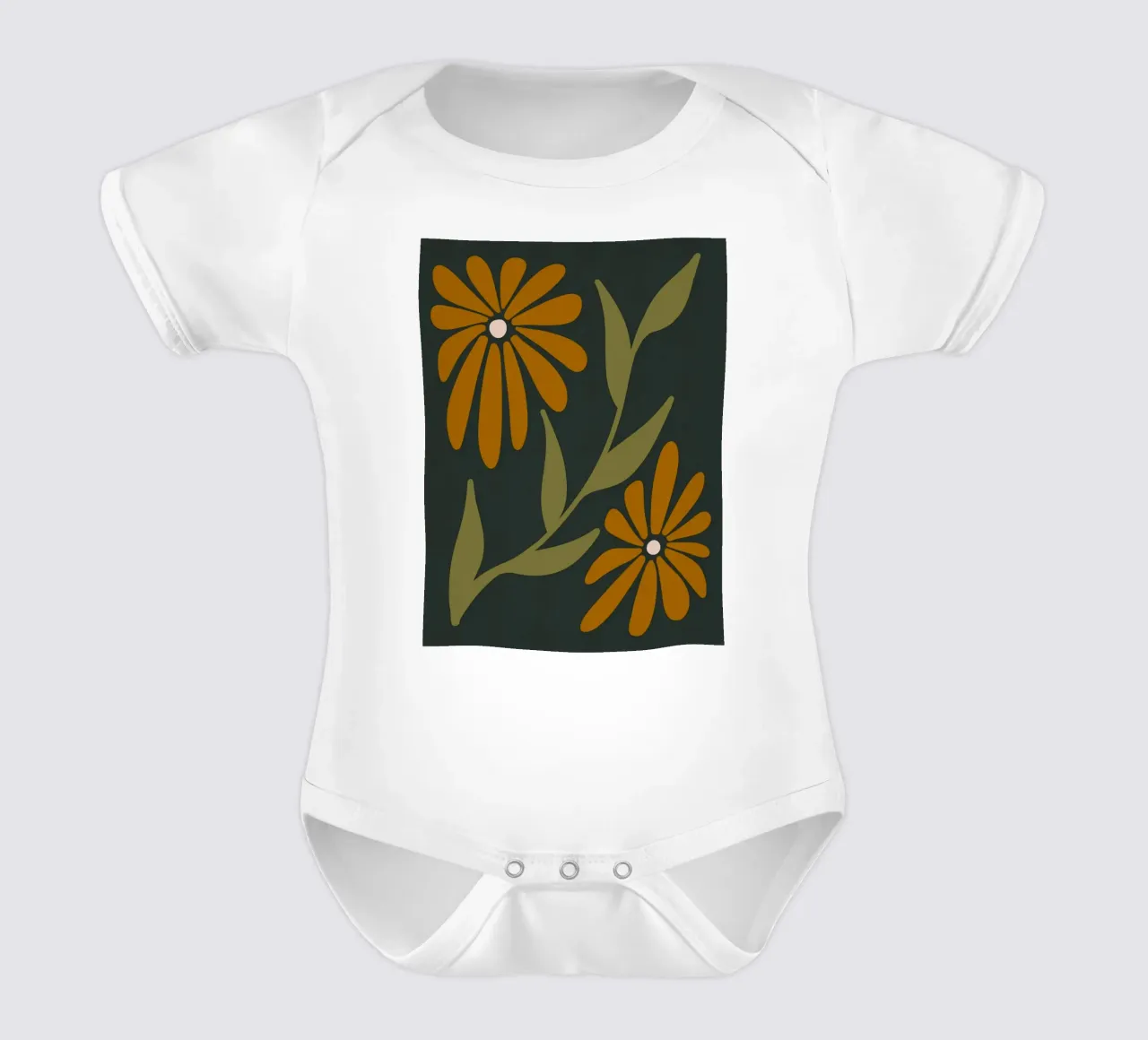 Fiori retrò di metà secolo, arancione, marrone, cachi, verde scuro body neonato maniche corte da This Wild Soul - Illustration