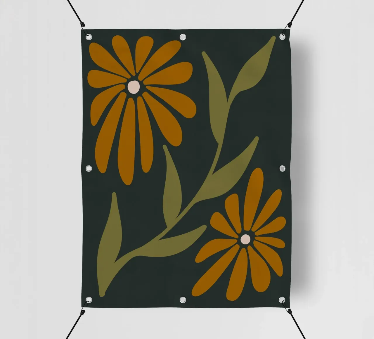 Fiori retrò di metà secolo, arancione, marrone, cachi, verde scuro telo in pvc da This Wild Soul - Illustration