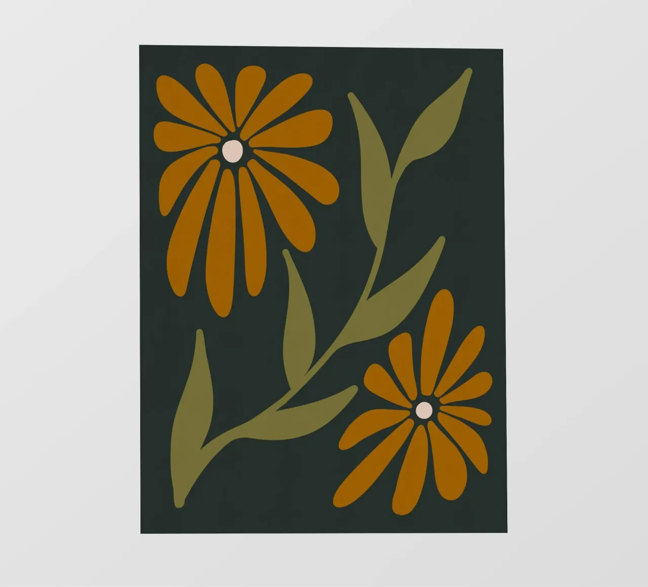 Fiori retrò di metà secolo, arancione, marrone, cachi, verde scuro telo in pvc da This Wild Soul - Illustration