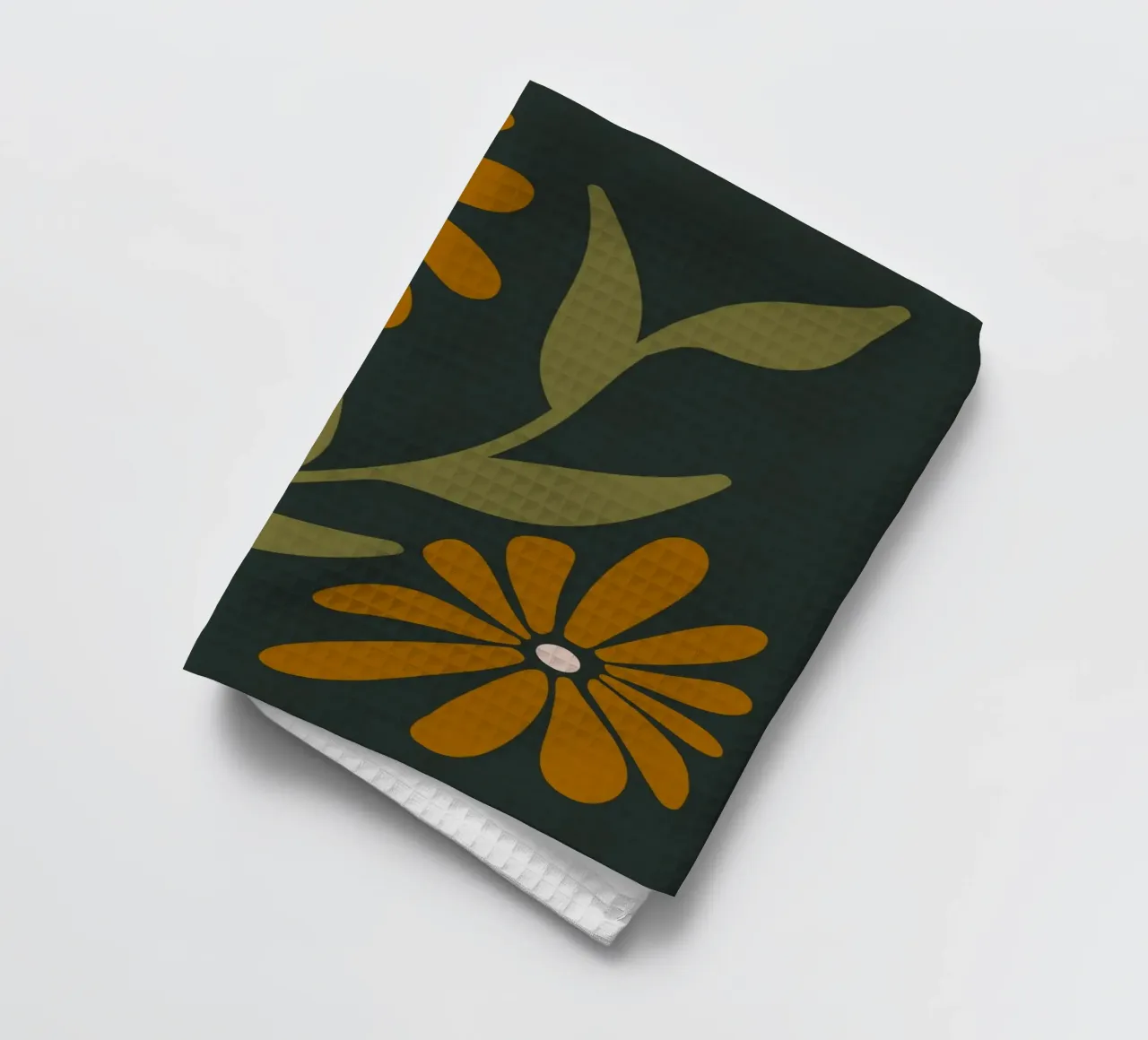 Fiori retrò di metà secolo, arancione, marrone, cachi, verde scuro canovaccio da cucina da This Wild Soul - Illustration