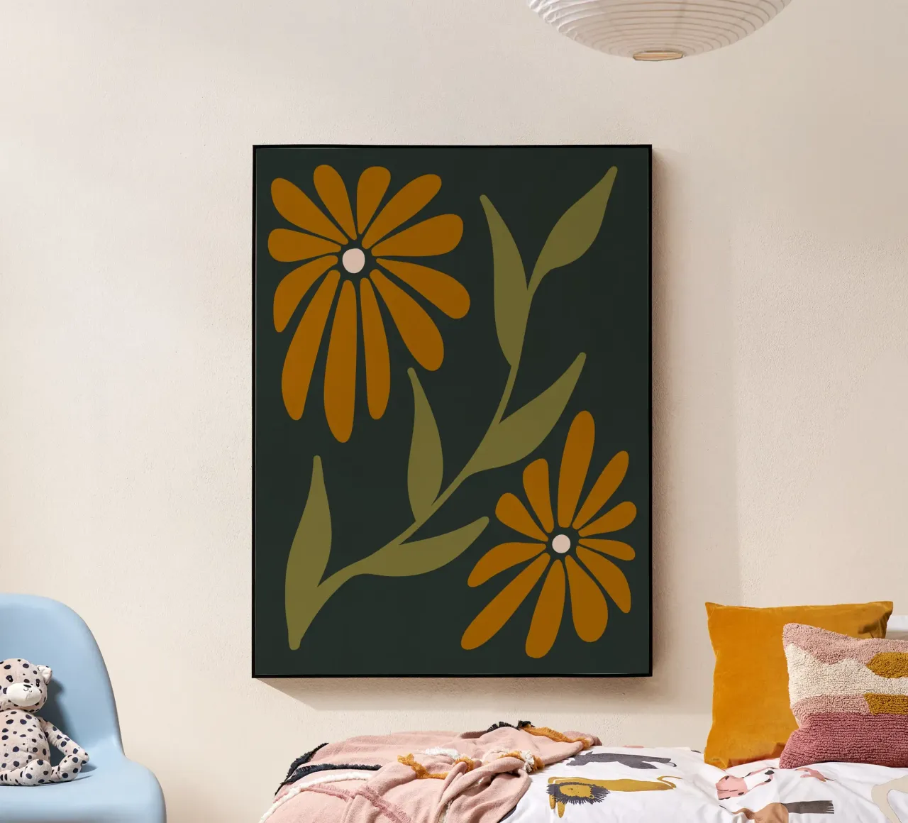 Fiori retrò di metà secolo, arancione, marrone, cachi, verde scuro plexiglass da This Wild Soul - Illustration