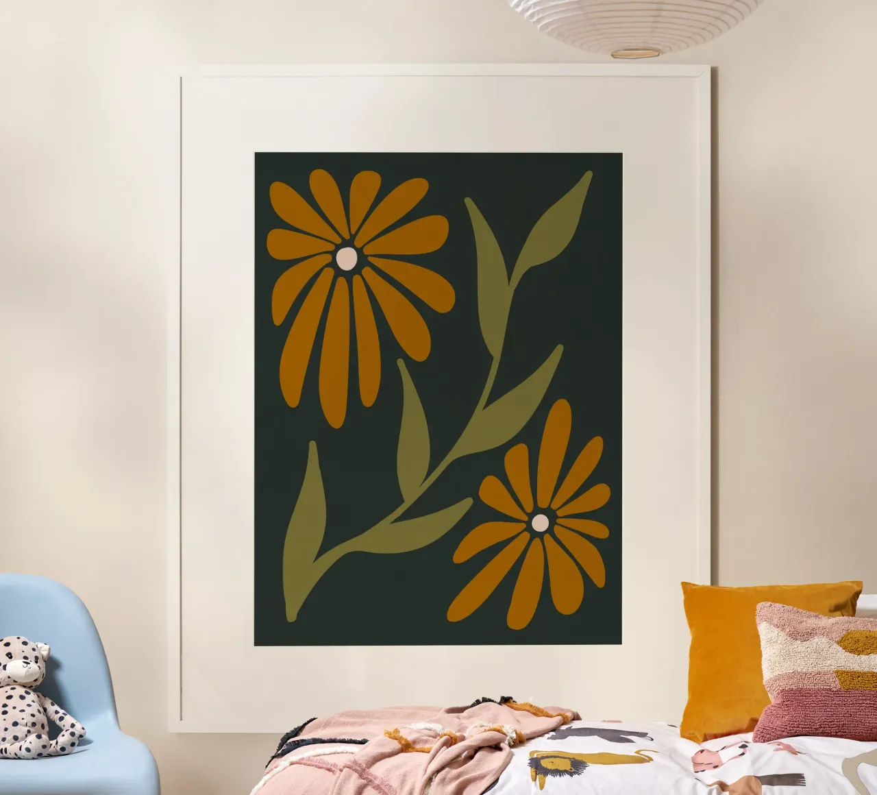 Fiori retrò di metà secolo, arancione, marrone, cachi, verde scuro carta hahnemühle da This Wild Soul - Illustration