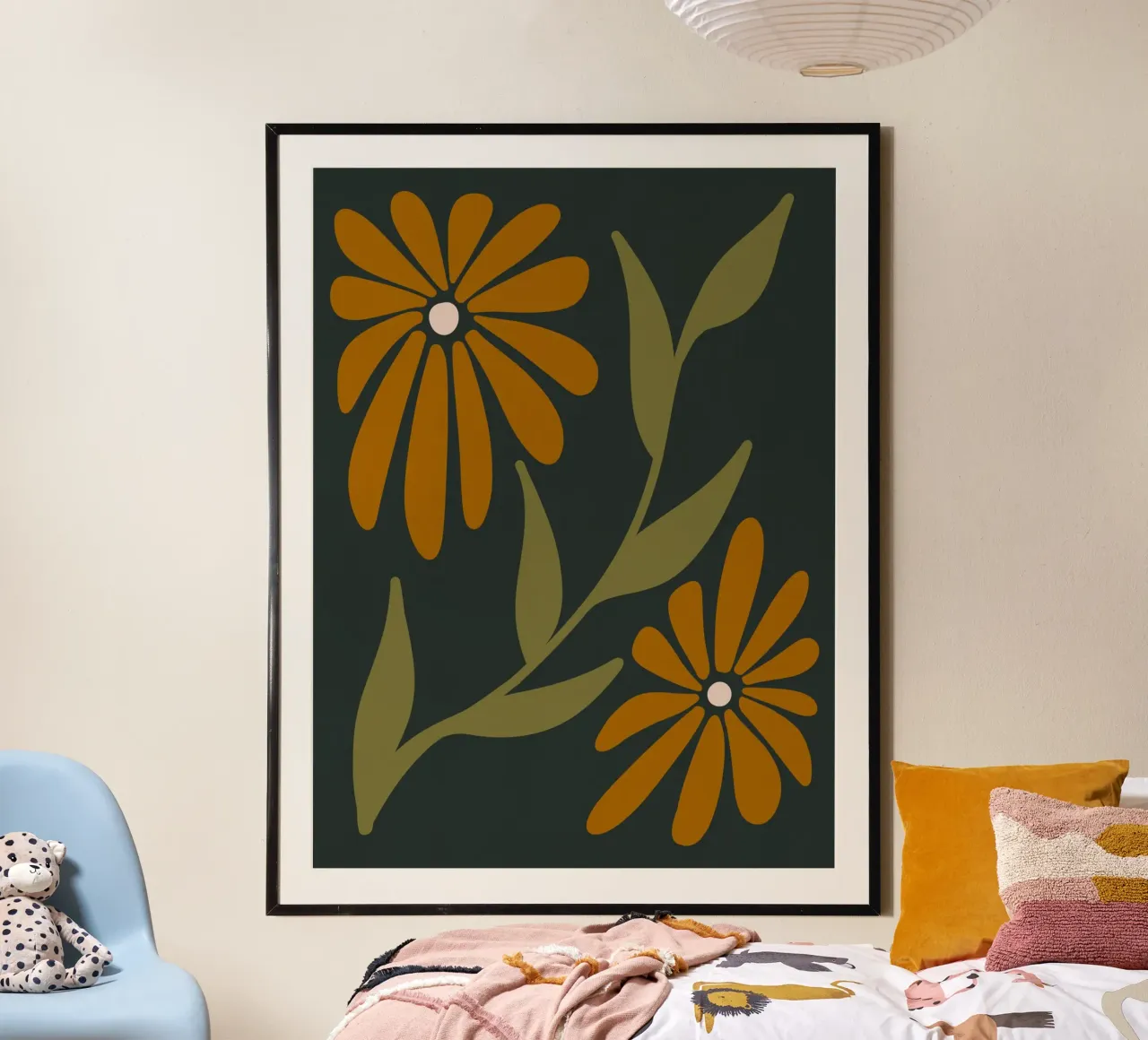 Fiori retrò di metà secolo, arancione, marrone, cachi, verde scuro carta hahnemühle da This Wild Soul - Illustration