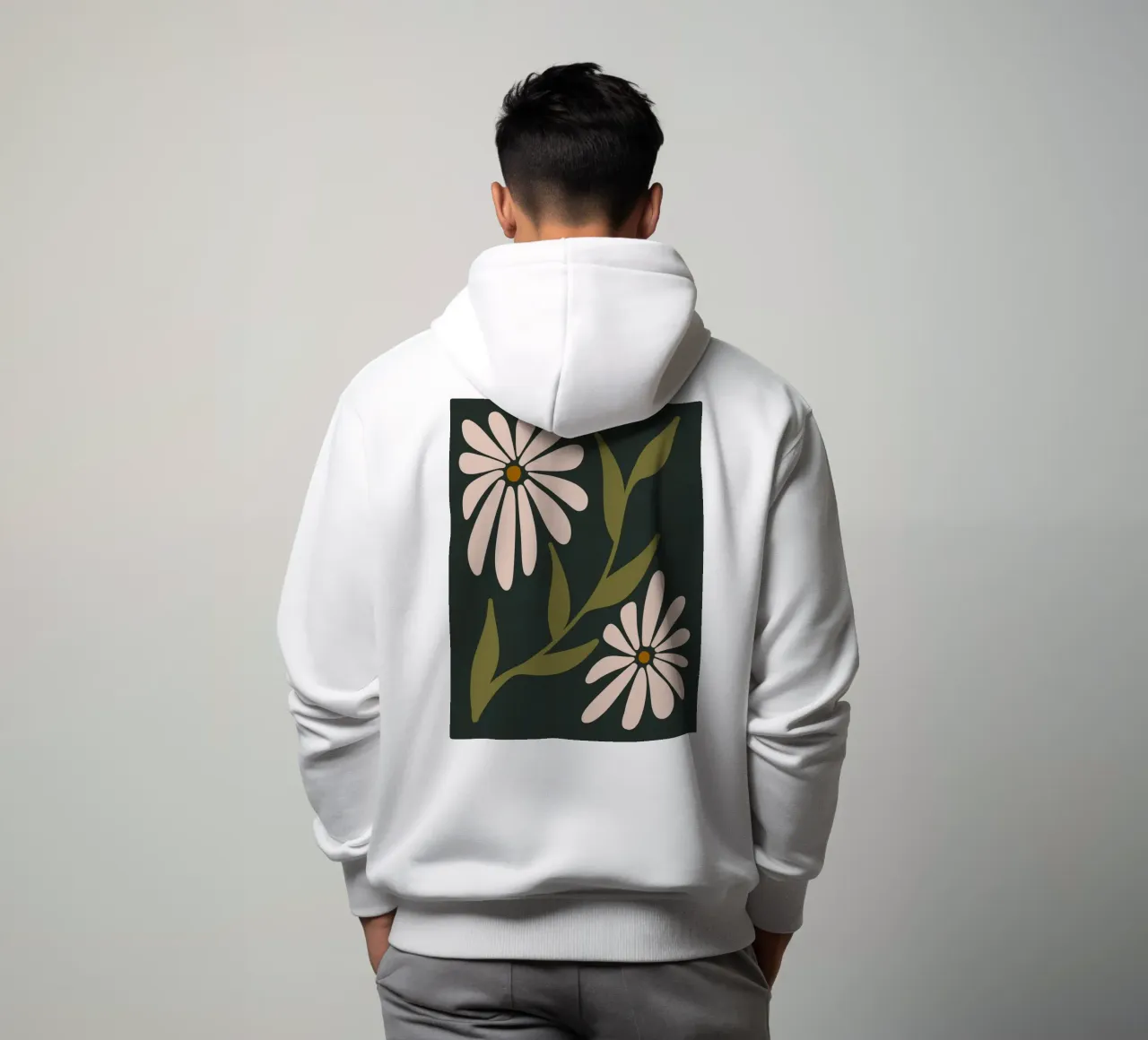 Fiori retrò di metà secolo, crema, cachi, verde scuro anni '70-'60 felpa con cappuccio da This Wild Soul - Illustration