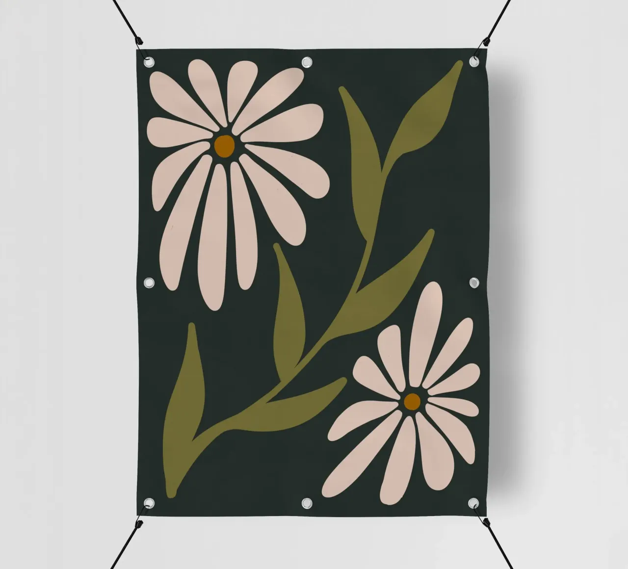 Fiori retrò di metà secolo, crema, cachi, verde scuro anni '70-'60 telo in pvc da This Wild Soul - Illustration
