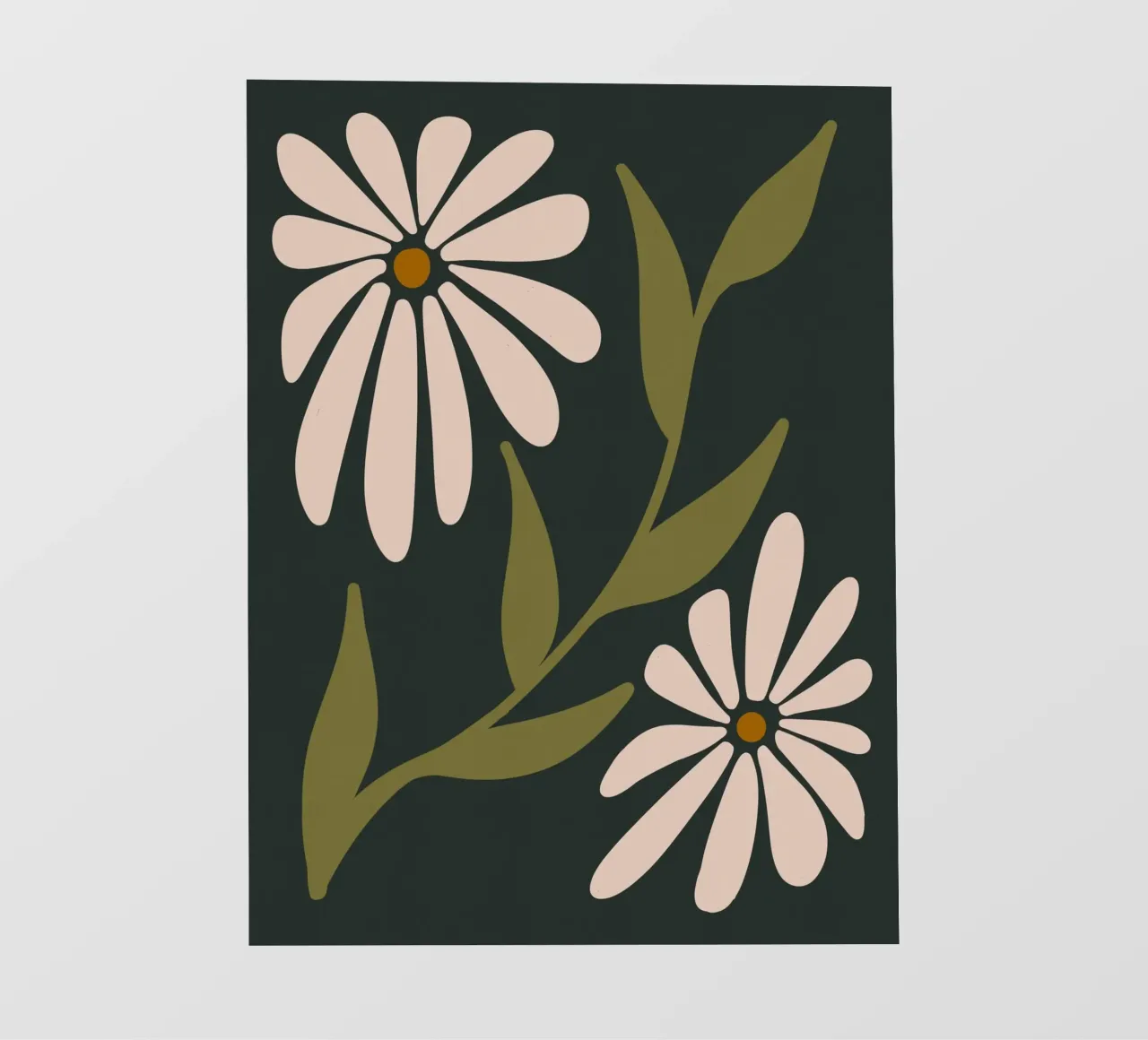 Fiori retrò di metà secolo, crema, cachi, verde scuro anni '70-'60 telo in pvc da This Wild Soul - Illustration