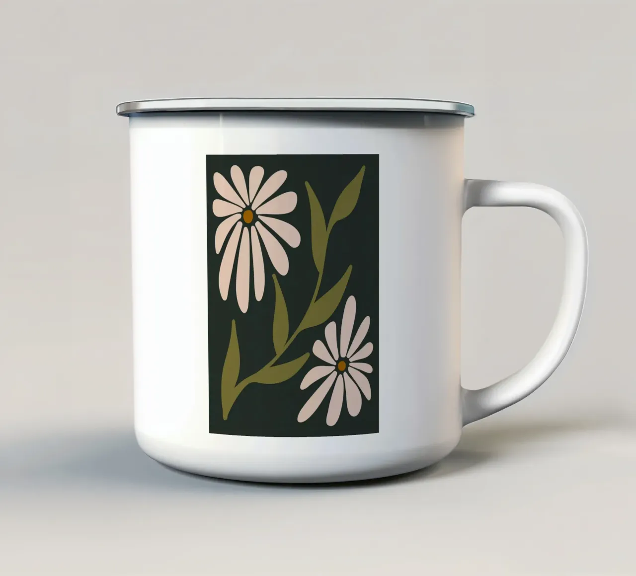 Fiori retrò di metà secolo, crema, cachi, verde scuro anni '70-'60 tazza in smalto da This Wild Soul - Illustration